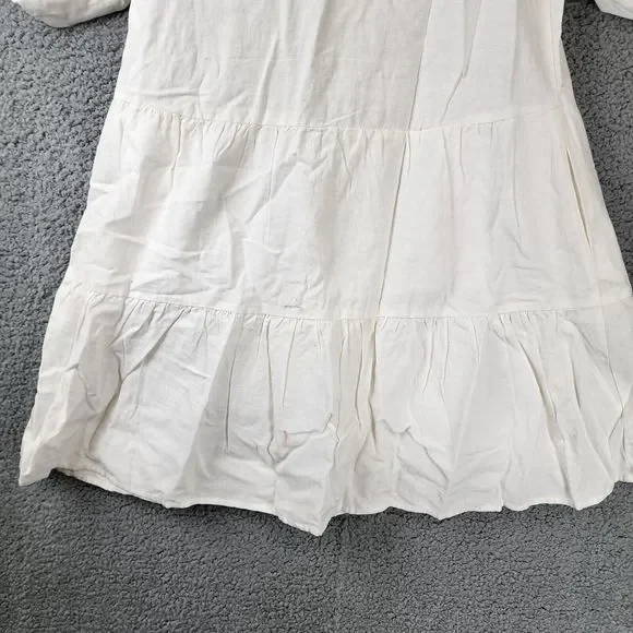 SEA NY Anita Eyelet Linen Blend Puff Sleeve Dress Girls 10 Cream Button Closure~ - Picture 10 of 11